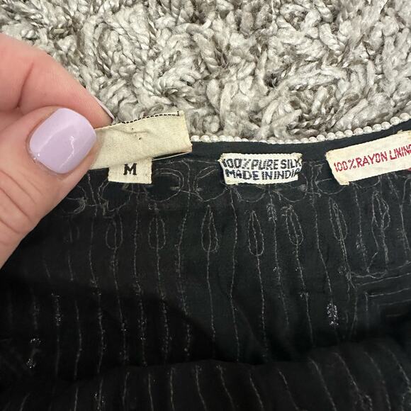 Vintage 80s Frank Usher Black Silk Heavily Sequin Beaded Blouse Evening Top M - Picture 9 of 10